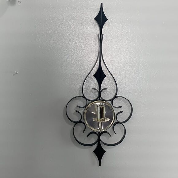 Vintage Mid-Century Black Metal Gothic Scroll Candle Sconces Wall Decor - Picture 3 of 17